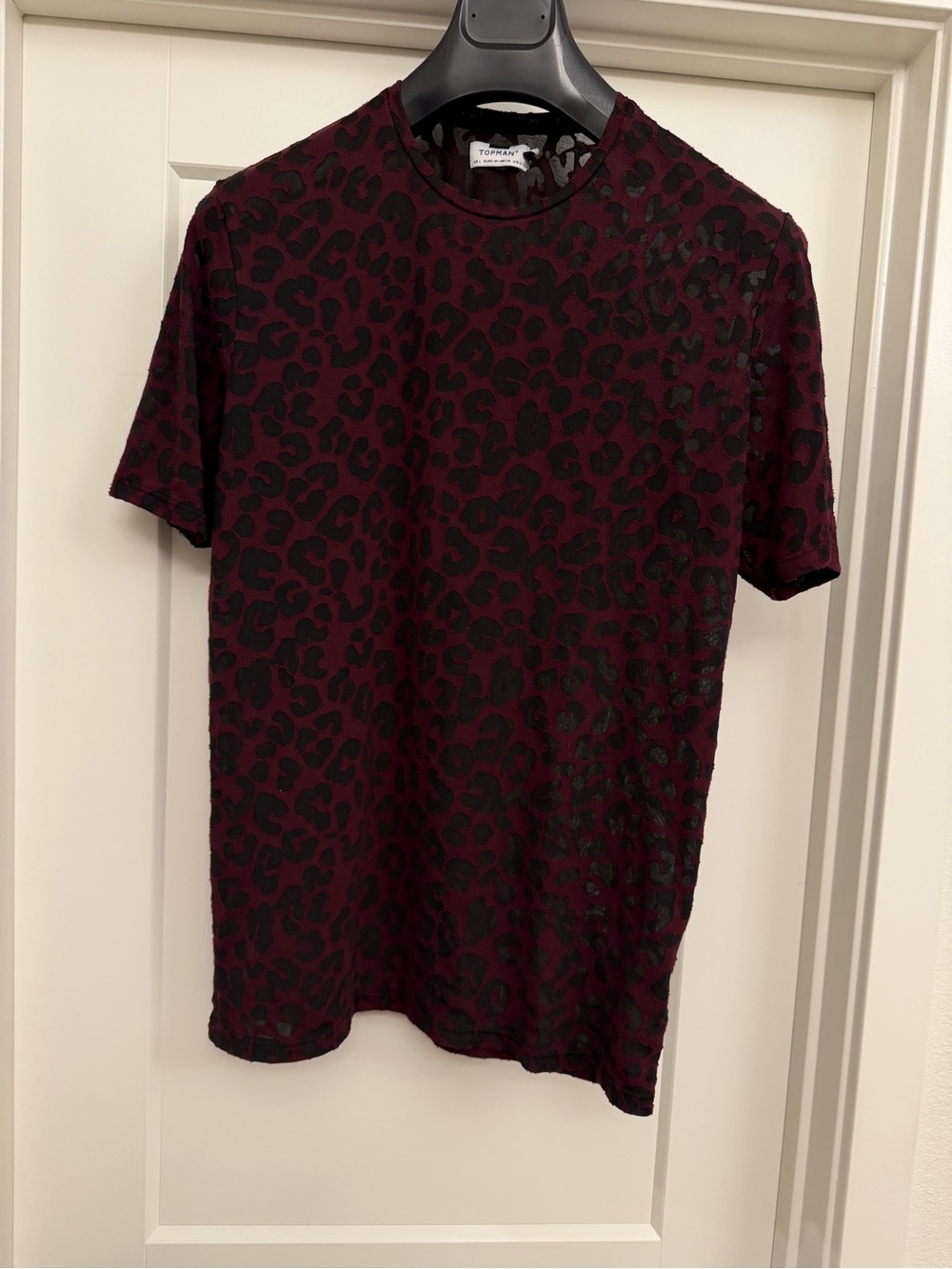 Topman Burgundy and Black Leopard Print Short Sleeve Tee